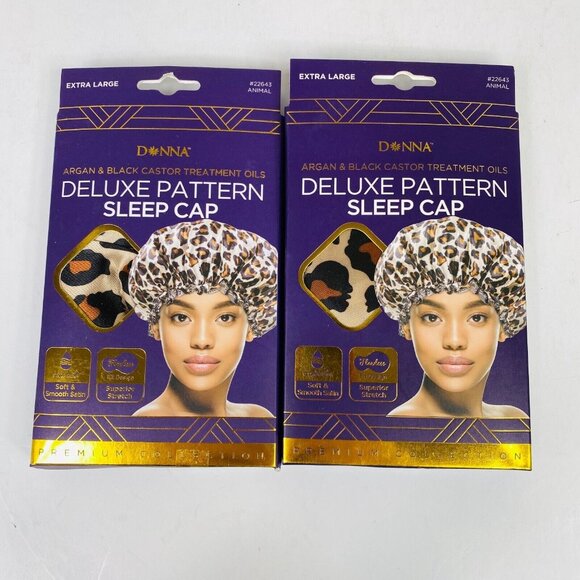 Deluxe Pattern Satin Sleep Cap Extra Large Hydraloc Argan Hair Care 2 Pack - Picture 2 of 5